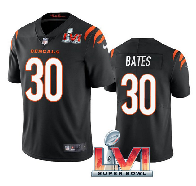 Men's Cincinnati Bengals #30 Jessie Bates 2022 Black Super Bowl LVI Vapor Limited Stitched Jerse